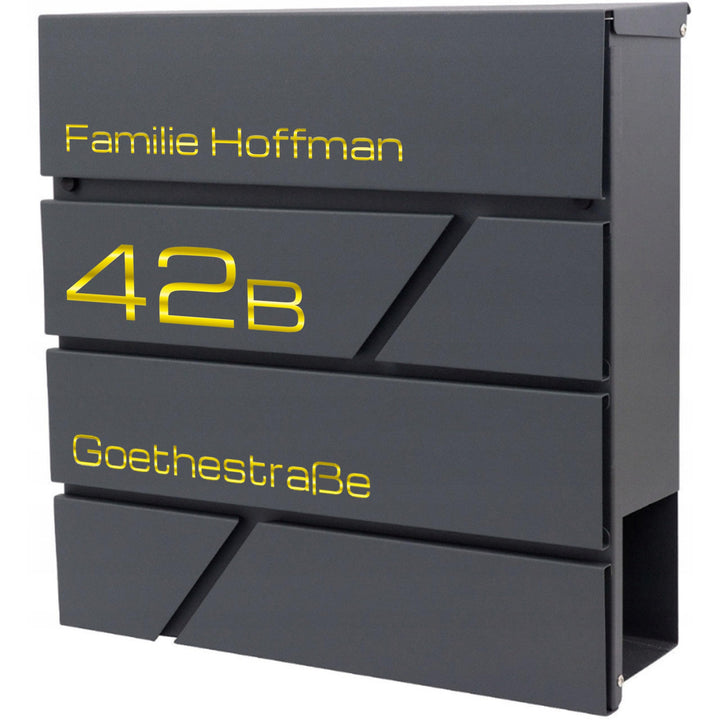 Verda Personalisierter Briefkasten mit Zeitungsfach, 37 x 37 x 10,5 cm, Anthrazit RAL7016 + 2 Schlüs