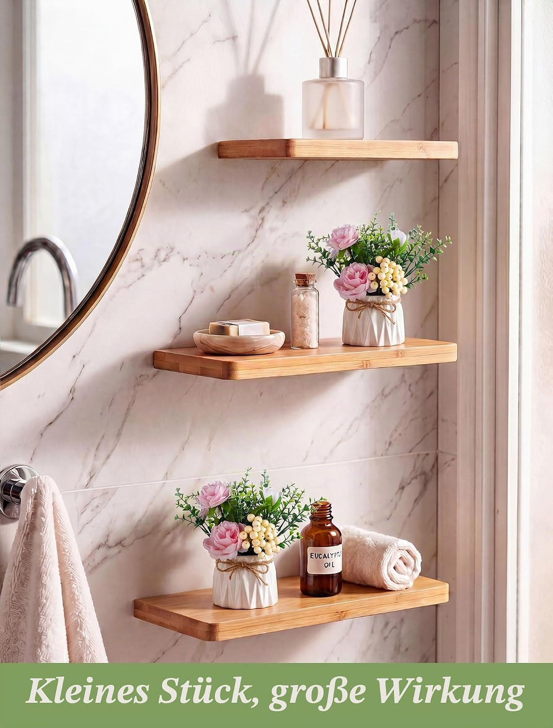 BLOSMON Kunstblumen im Topf Deko: 2 Stück Mini Rosa Künstliche Rosen Künstlich Blumen mit Vase für T