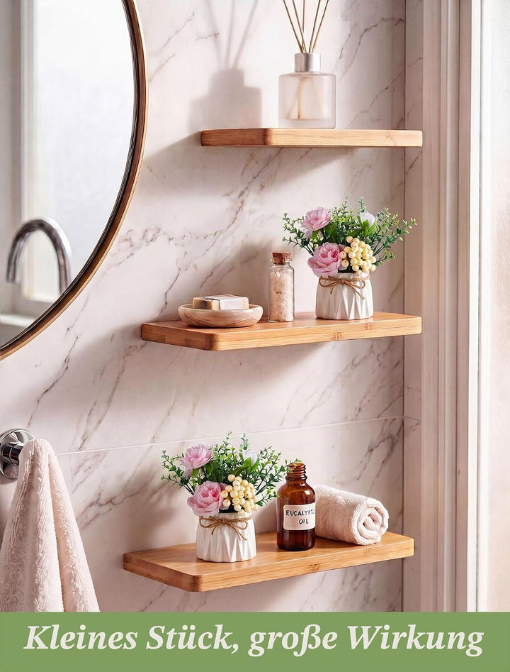 BLOSMON Kunstblumen im Topf Deko: 2 Stück Mini Rosa Künstliche Rosen Künstlich Blumen mit Vase für T