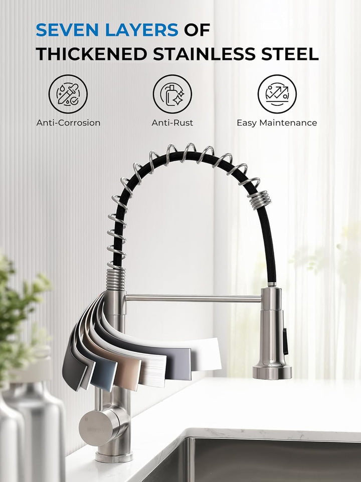 Küchenspüle-Wasserhahn, Küchenarmaturen mit herausziehbarem Sprüher, WEWE Edelstahl, Einzelgriff, Ei