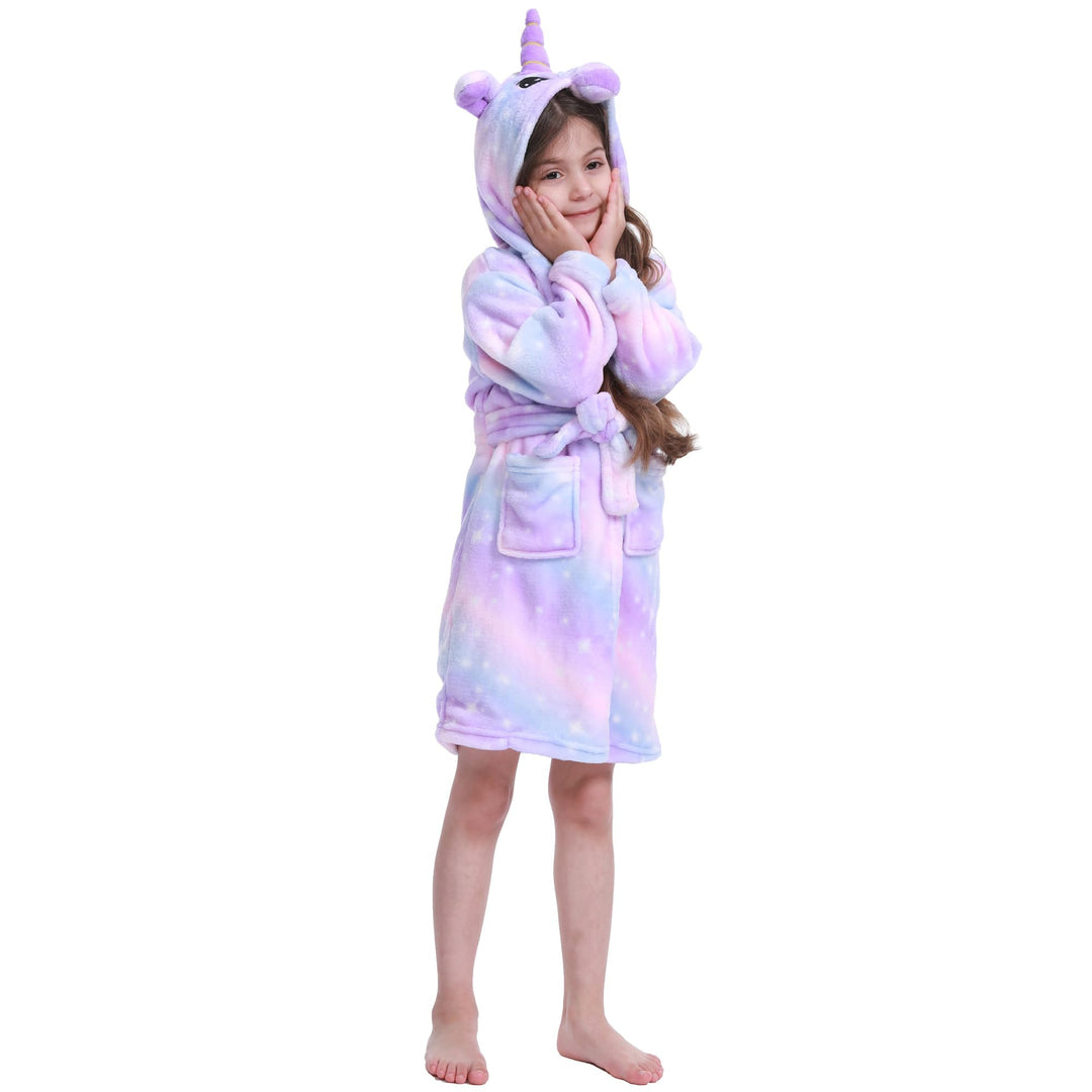 Bademantel für Mädchen, Weicher Flanell Schlafanzug mit Kapuze, Warme Kinder Hausbekleidung für 3-11