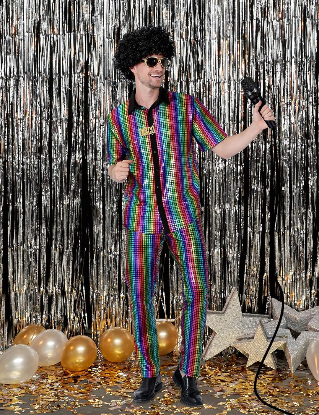 Herren 70er Jahre Disco Hose Metallic Glänzend Hosen 32W Mehrfarbig, 32W Mehrfarbig