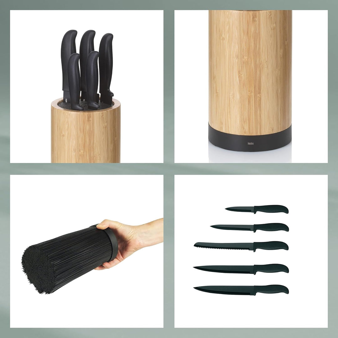kela Messerblock mit Messerset ACIDA, 5 Messer, Bambusholz Messerhalter mit Borsteneinsatz, Ø 13 cm,