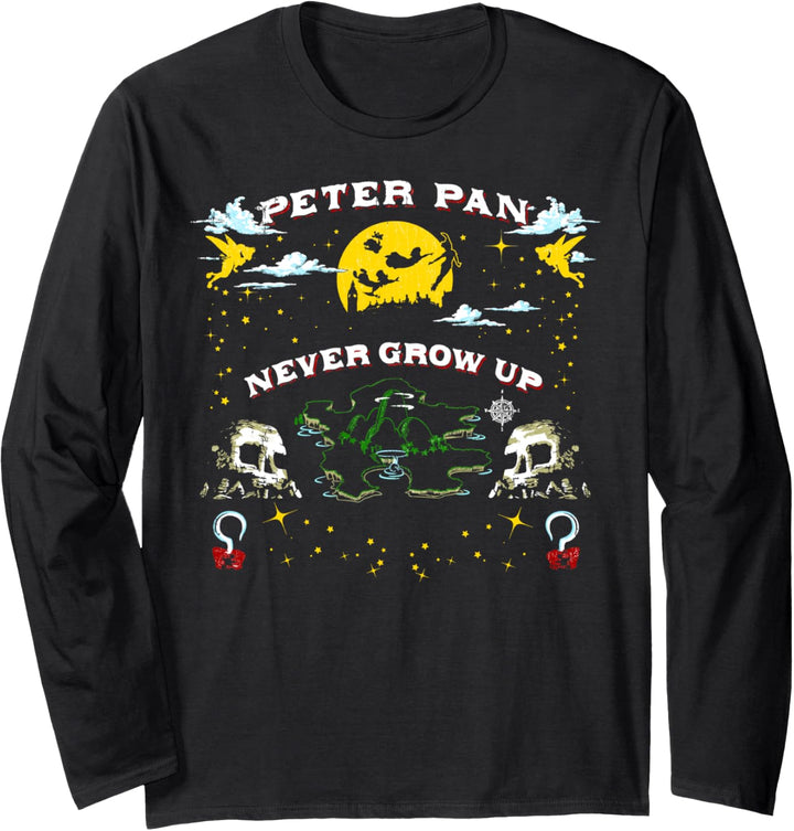 Disney Peter Pan Never Grow Up In Never Land Map Langarmshirt