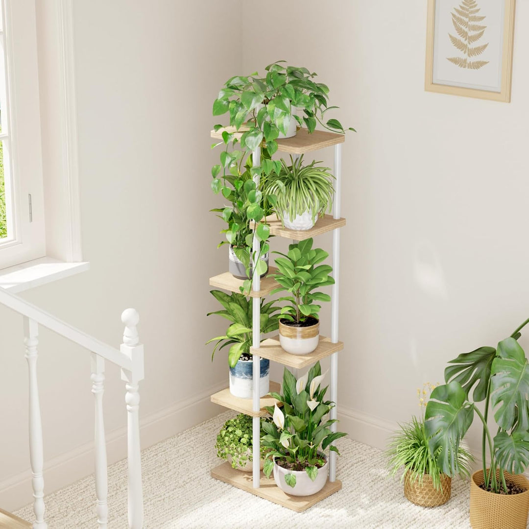 Bamworld Blumenständer Pflanzenständer Pflanzenregal Blumenregal Blumenständer holz 6Etagen Metall G
