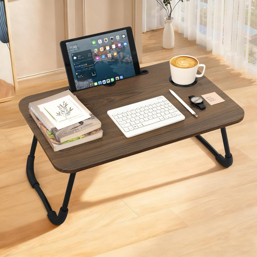 Klappbarer Laptop-Tisch Tragbarer Betttisch aus Holz mit Tassenhalter und Tablet-Steckplatz Klappbar