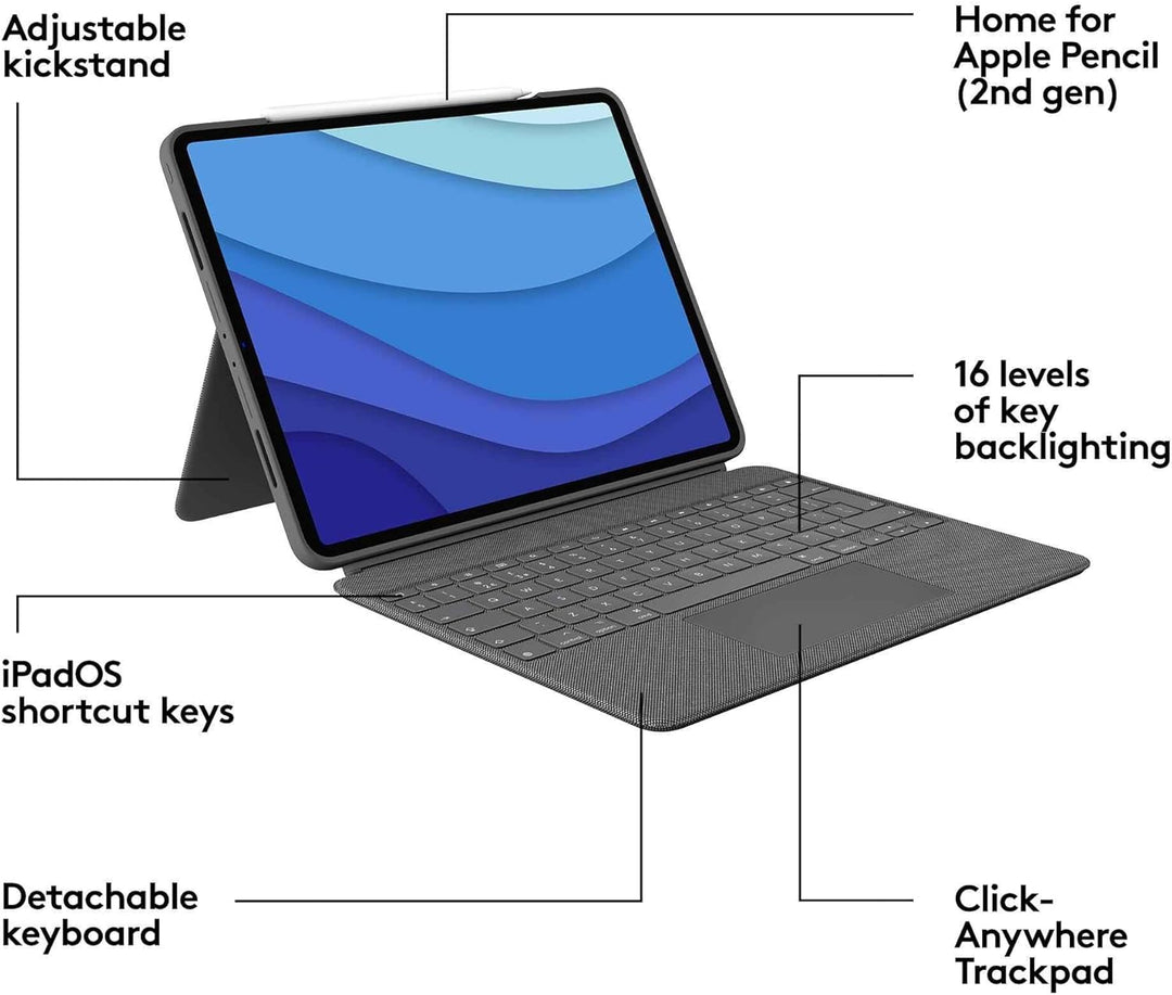 Logitech Combo Touch iPad Pro 12.9-inch (5th gen - 2021) Keyboard Case - Detachable Backlit Keyboard