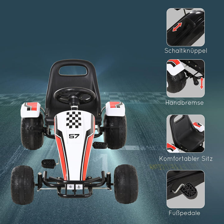 HOMCOM Gokart, Tretauto mit verstellbarem Sitz, Bremse, Pedalantrieb, Tretfahrzeug mit Vor- und Rück