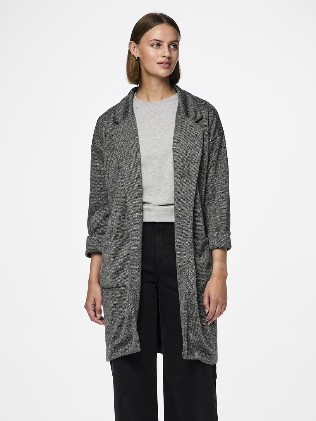 PIECES Damen Mantel, Dark Grey Melange