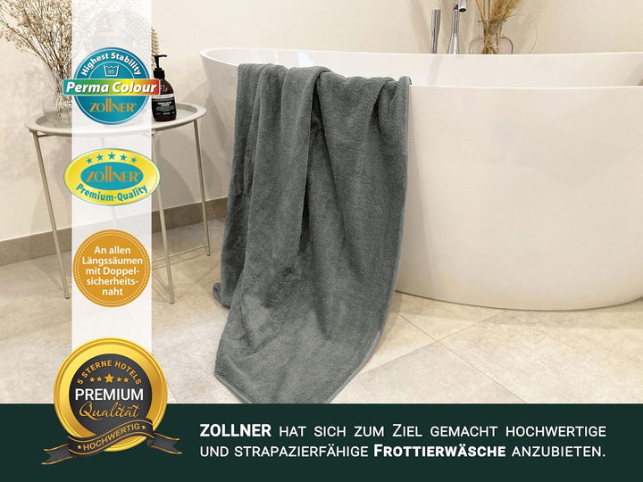 ZOLLNER 3er Set Handtücher gross, Duschtücher, 70x140 cm, Baumwolle, Taupe, Taupe