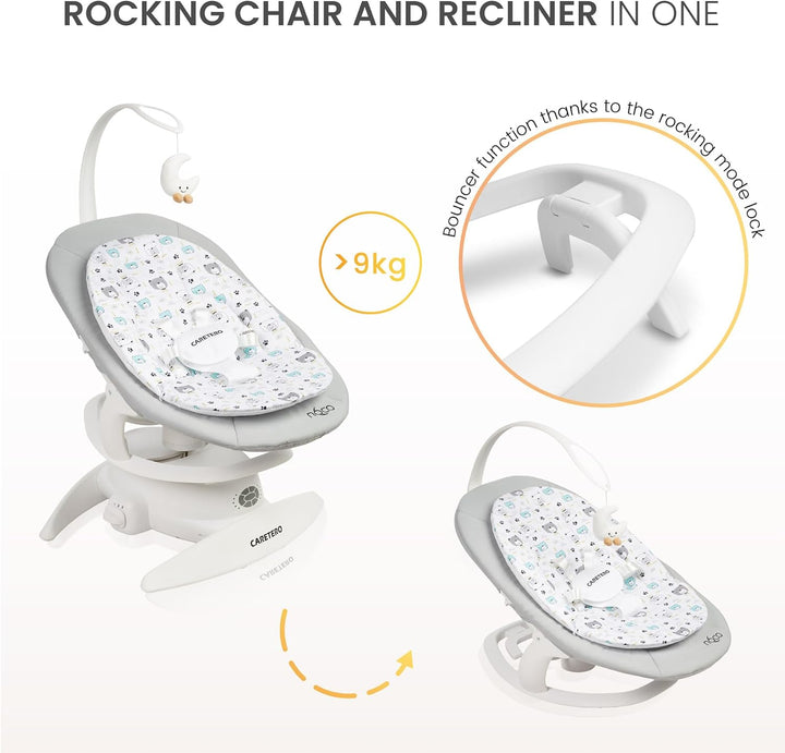 CARETERO - NOCO Baby Rocker - für Babys 0-12 Monate - mit Musik, 360° Drehsitz, verstellbarer Rücken