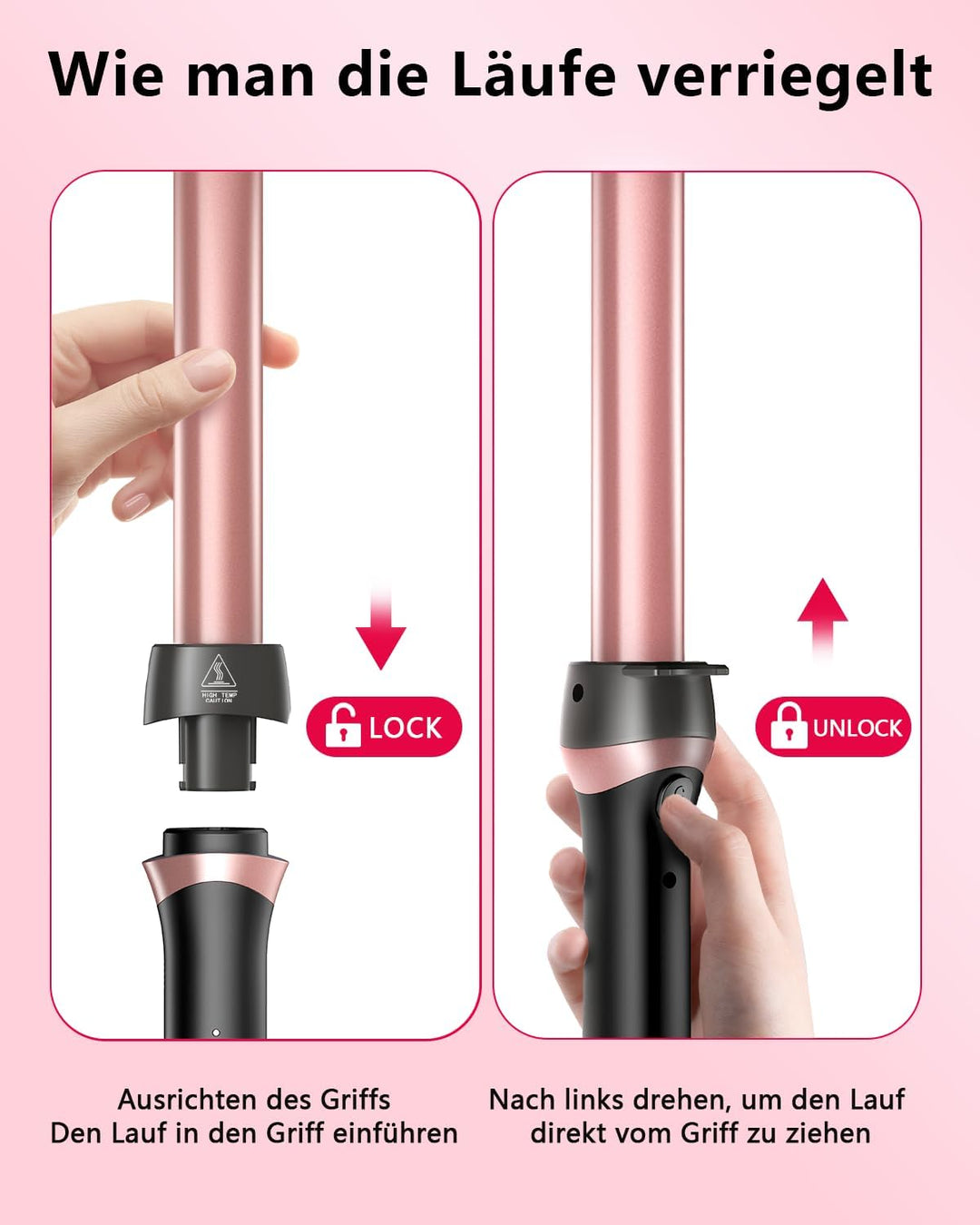 5 in 1 Lockenstab Set mit 3-Barrel Crimper, Austauschbare Keramikaufsätze Schnelles Aufheizen Dual-S
