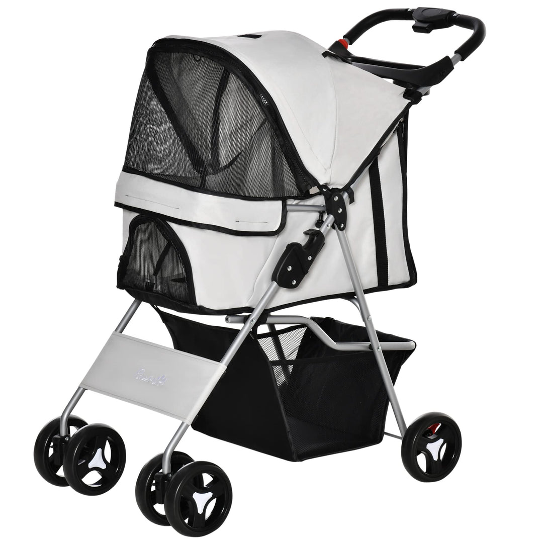 PawHut Hundebuggy 75L x 46l x 94H cm faltbar wasserdicht 600D Oxford-Gewebe 4 Räder grau 75x46x94cm