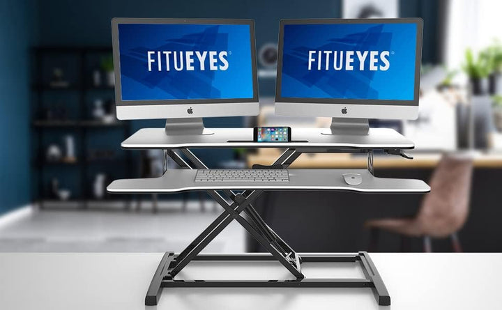 FITUEYES Höhenverstellbar Schreibtischaufsatz Büro Sitz Steh Computertisch 92 x 40 cm Stehpult mit T