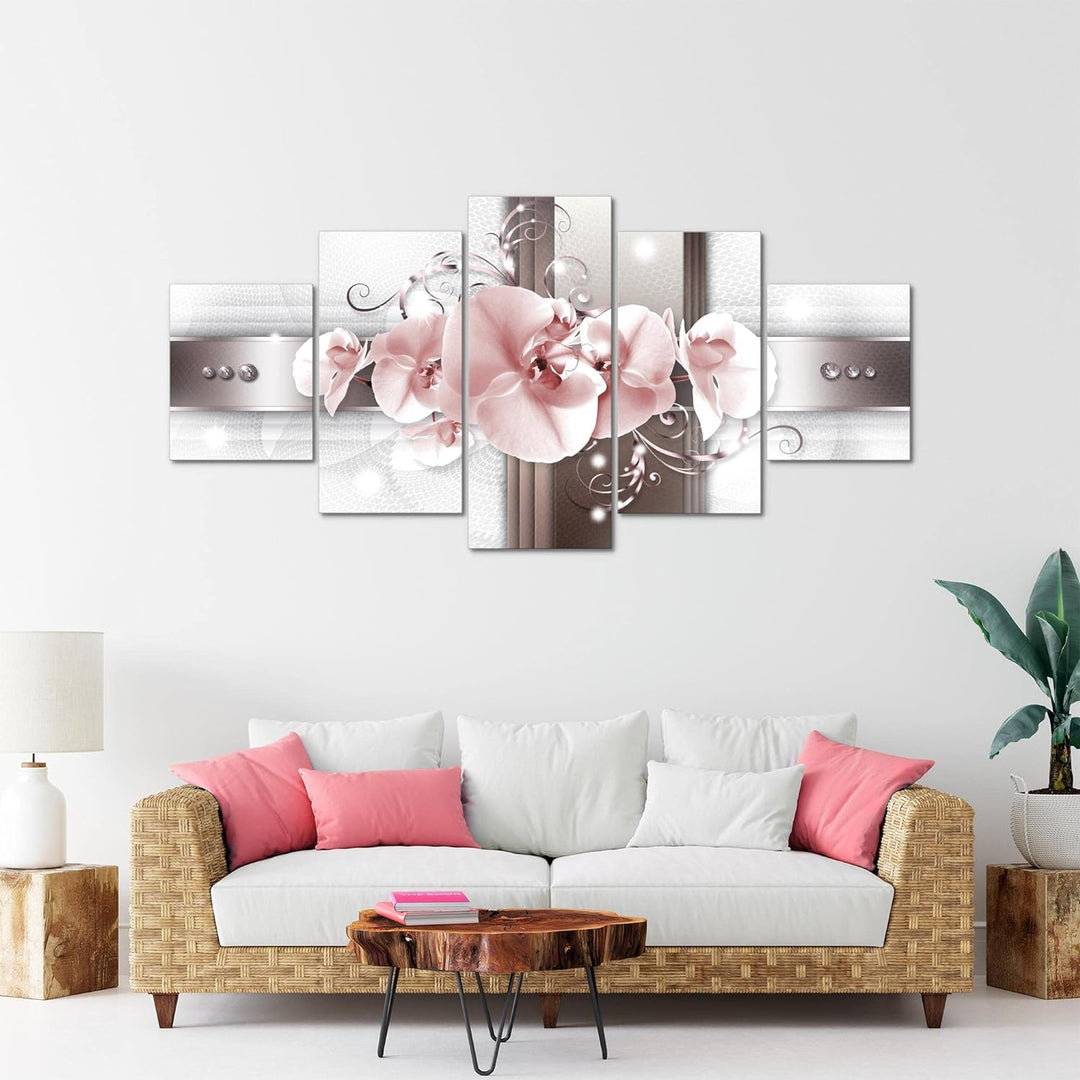 Runa Art - Bilder Blumen Orchidee 200 x 100 cm 5 Teilig XXL Wanddekoration Design Grau Rosa 008351b