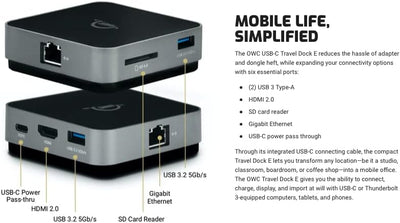 OWC - USB-C Travel Dock E - 6-Port Travel Dock (USB-C 100W, 2X USB 3.2, HDMI, SD Reader, Ethernet) S