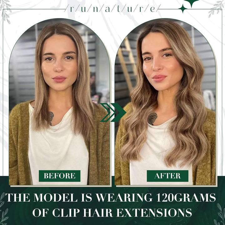 RUNATURE Clip on Extensions Echthaar Blond mit Goldblond Clip in Haarverlangerung Echthaar Remy Haar
