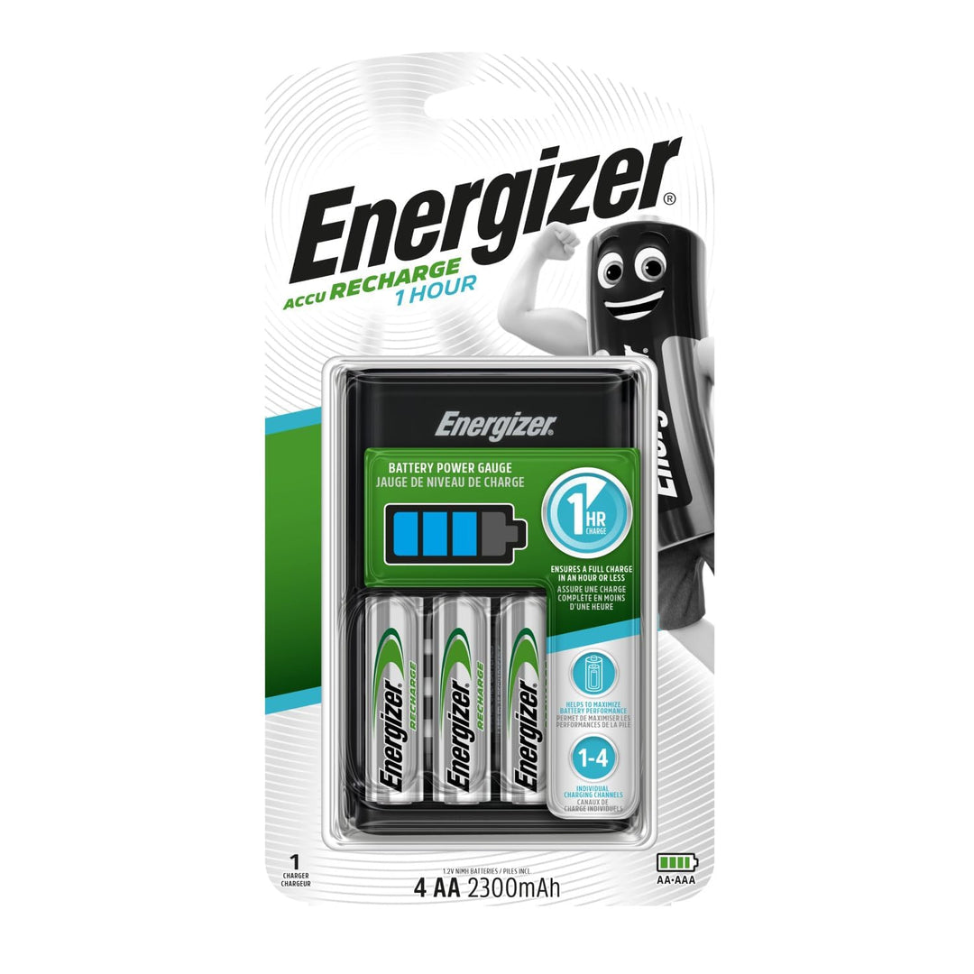 Energizer Batterieladegerät, wiederaufladbare für AA/AAA Batterien, Recharge 1-Hour, 1 Stück AA (4er