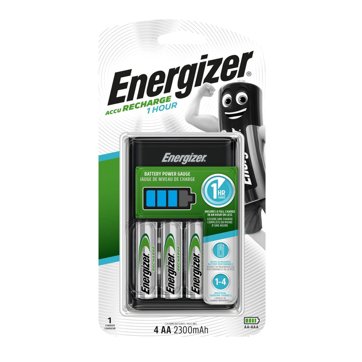 Energizer Batterieladegerät, wiederaufladbare für AA/AAA Batterien, Recharge 1-Hour, 1 Stück AA (4er