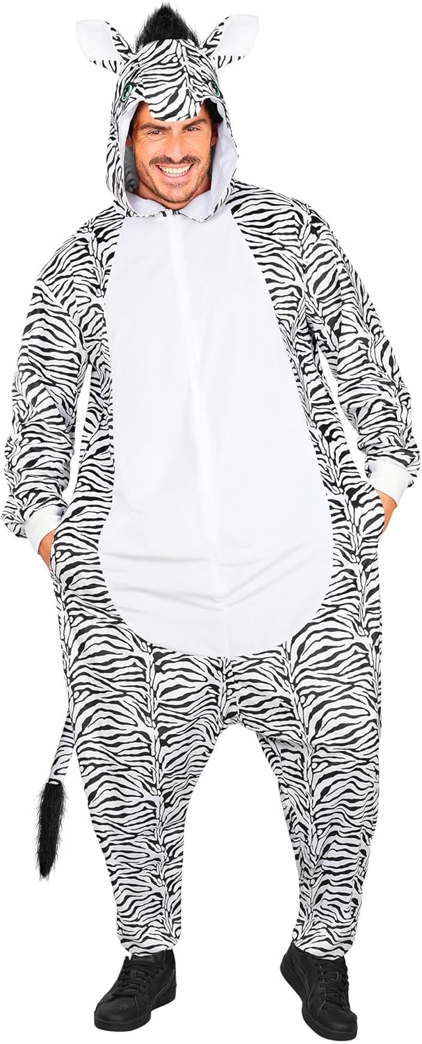 W WIDMANN MILANO Party Fashion - Tier Overall für Erwachsene, weicher Plüsch Jumpsuit mit Kapuze, Ti