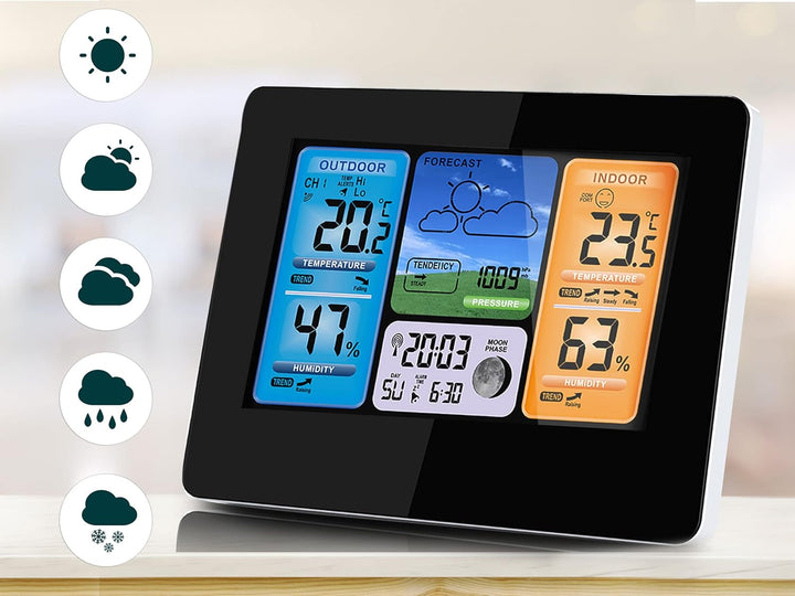 BERDSEN Wetterstation mit Display BD-902 Aussen- und Innentemperaturmessung Snooze-Alarmfunktionen B
