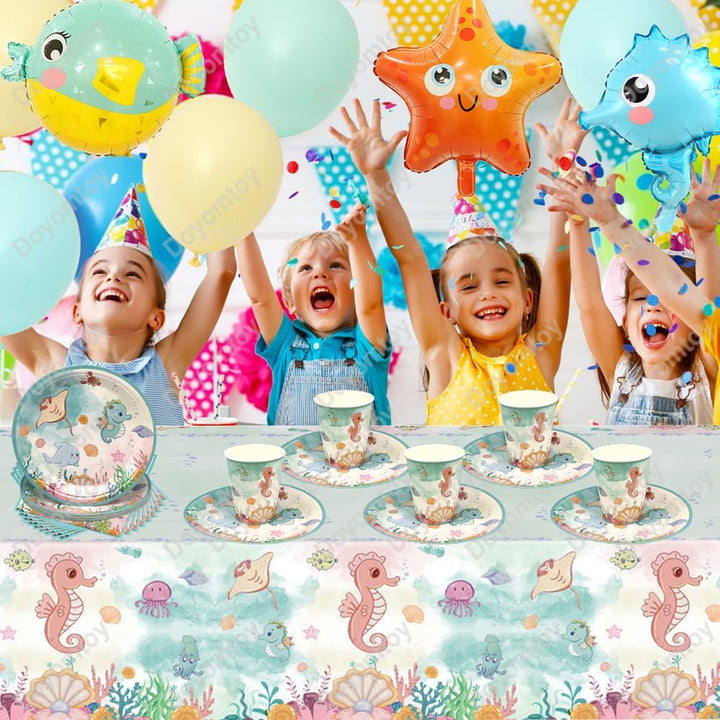 Doyomtoy Ozean Geburtstag Deko, 68 Stück Baby Shower Partygeschirr Ozean Geburtstag Party Set Geburt