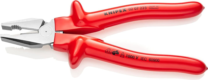 Knipex Kraft-Kombizange verchromt, tauchisoliert, VDE-geprüft 225 mm 02 07 225 Tauchisoliert, Rot, 1