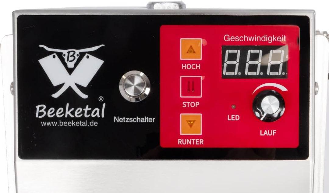 Beeketal BT6-E Elektrischer Wurstfüller 6 L, Edelstahl, mit Fusspedal, 4 Fülltüllen, 230 V