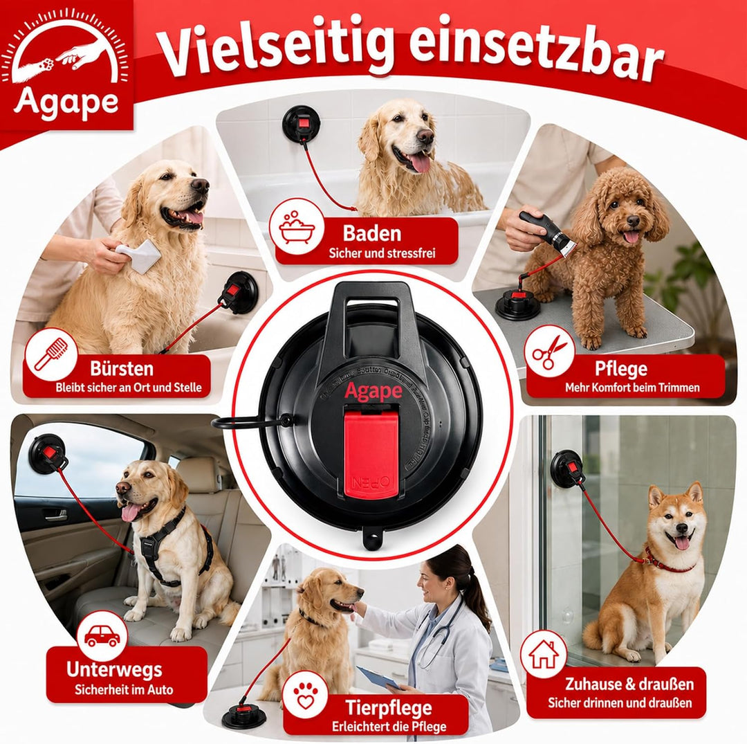 Agape Starker Badesaugnapf für Hunde &amp; Katzen mit Fixierleine | Wiederverwendbarer Badehalter für Hu