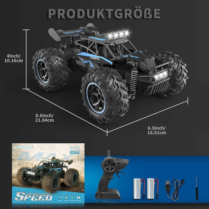 Carox Ferngesteuertes Auto,2.4 GHz 25 km/h RC Auto,1:18 Off Road Monstertruck mit Scheinwerfer und F