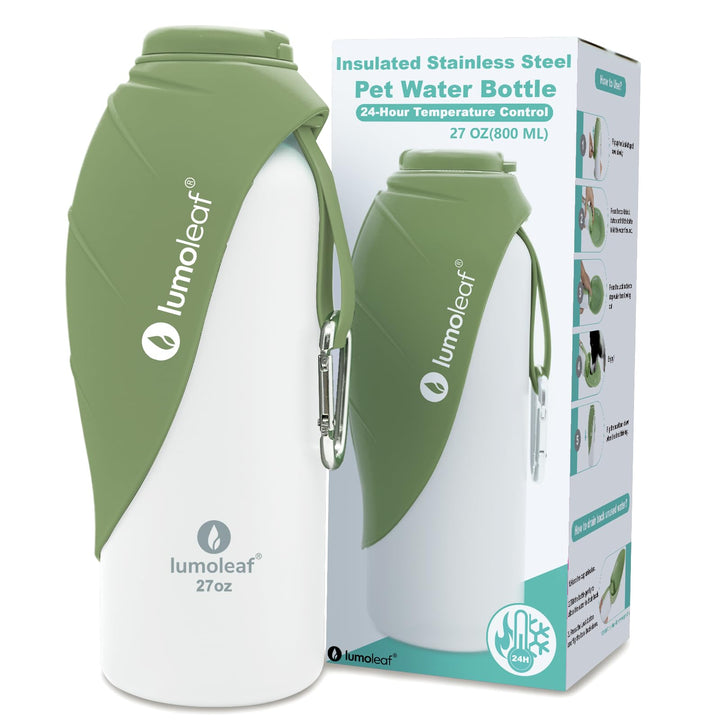 LumoLeaf Isolierte Edelstahl-Wasserflasche für Hunde, 800 ml – Hält Wasser stundenlang kühl oder war