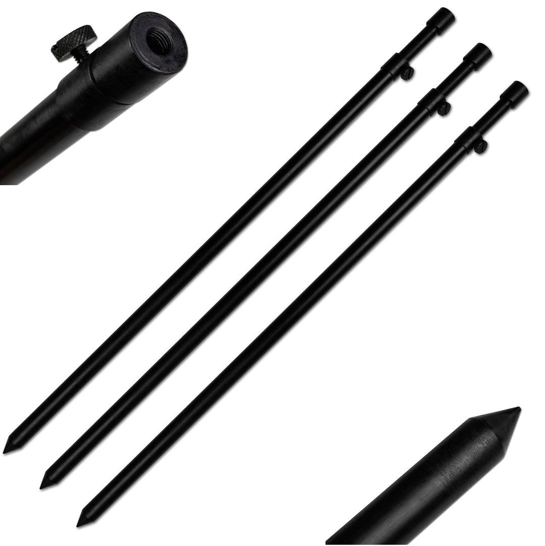 3er/4er Set Bankstick Alu Stormpole 40-70cm/60-105cm/80-140cm 19/16mm schwarz Erdspeer Erdspiess 3 S