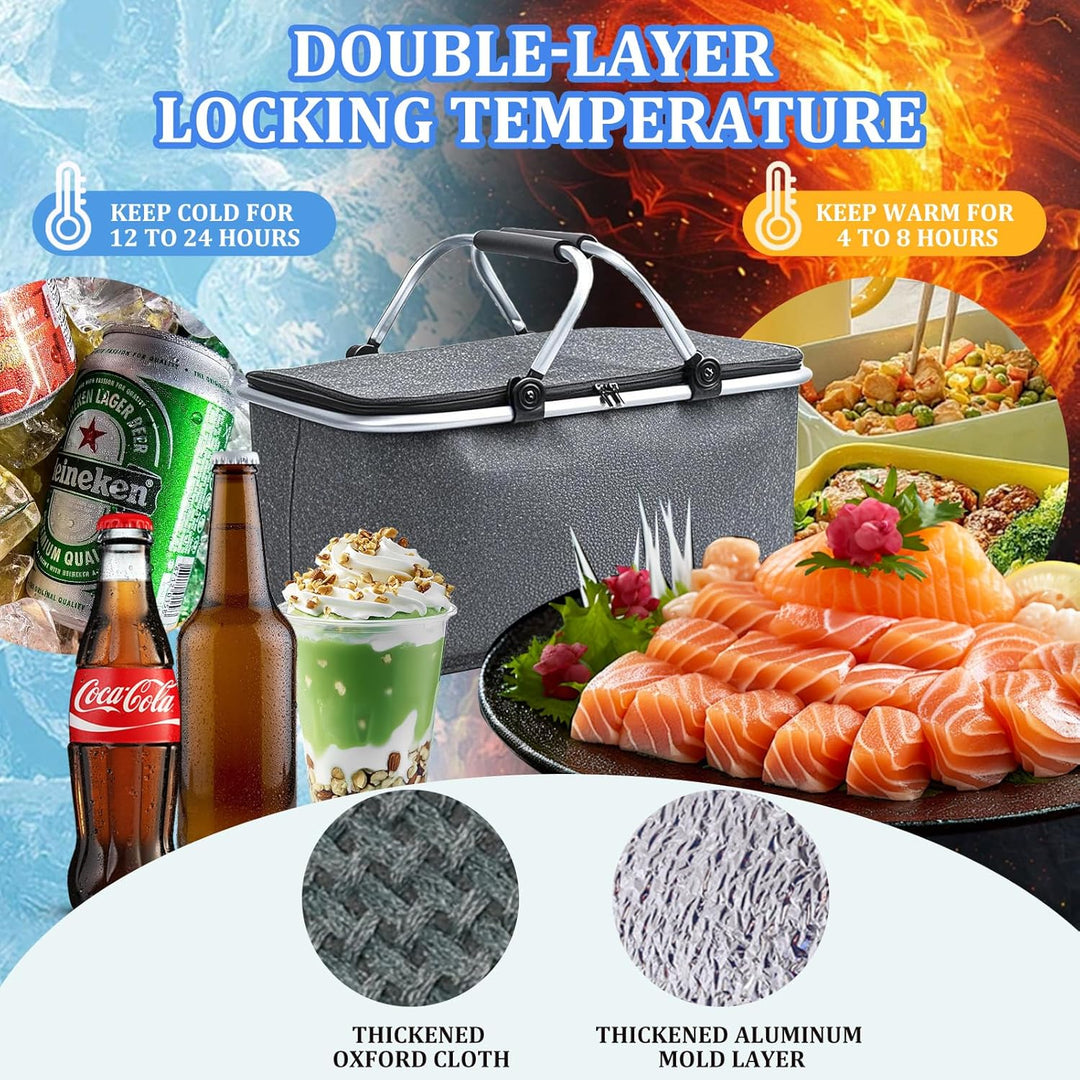 30L Faltbare Kühltasche mit 2 Eisakkus – Isolierte Thermotasche für Picknick, Camping, Einkaufen, Bü