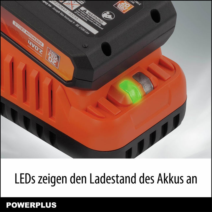 POWERPLUS Dual Power Akku- und Ladegerät-Set POWDP90620-20V, 2.0Ah Akku - für 20V Werkzeuge - 2A Lad