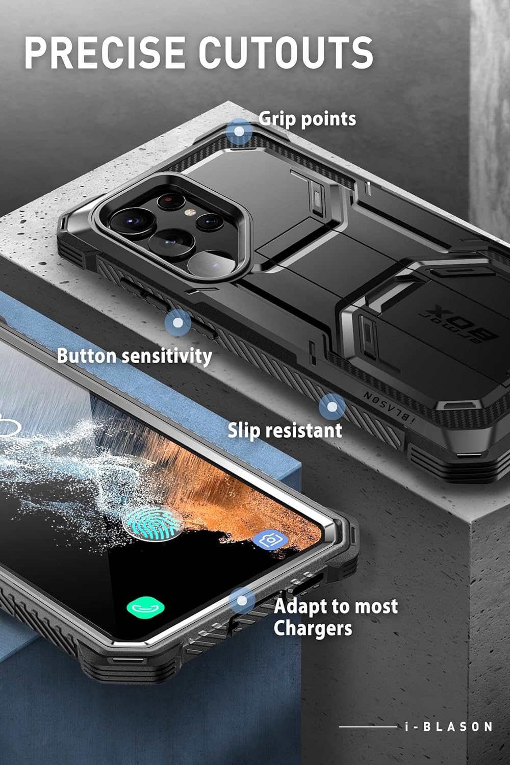 i-Blason Armorbox Series Hülle für Samsung Galaxy S23 Ultra 5G Bumper Case mit 2 Vorderseite (ohne D