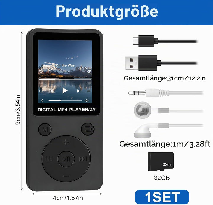 MP3 Player Bluetooth 5.3 32GB, Tragbarer Musikplayer mit Lautsprecher