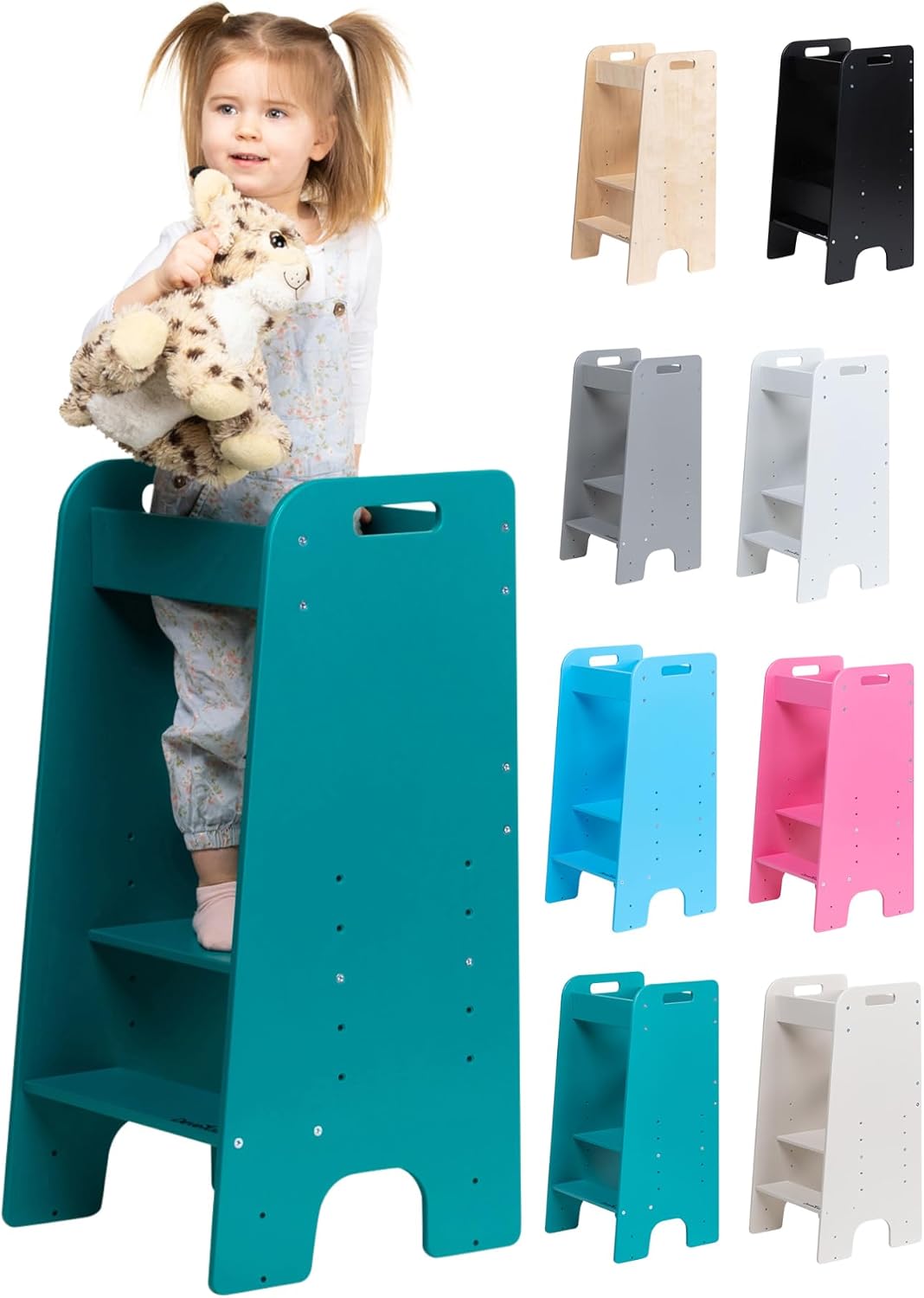 Lernturm ab 1 Jahr, höhenverstellbar mit 5 Ebenen, belastbar bis 110kg - Montessori Learning Tower (