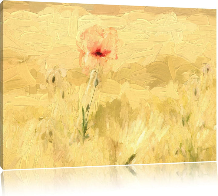Pixxprint Mohn im Kornfeld Pinsel Effekt, Format: 100x70 auf Leinwand, 100x70