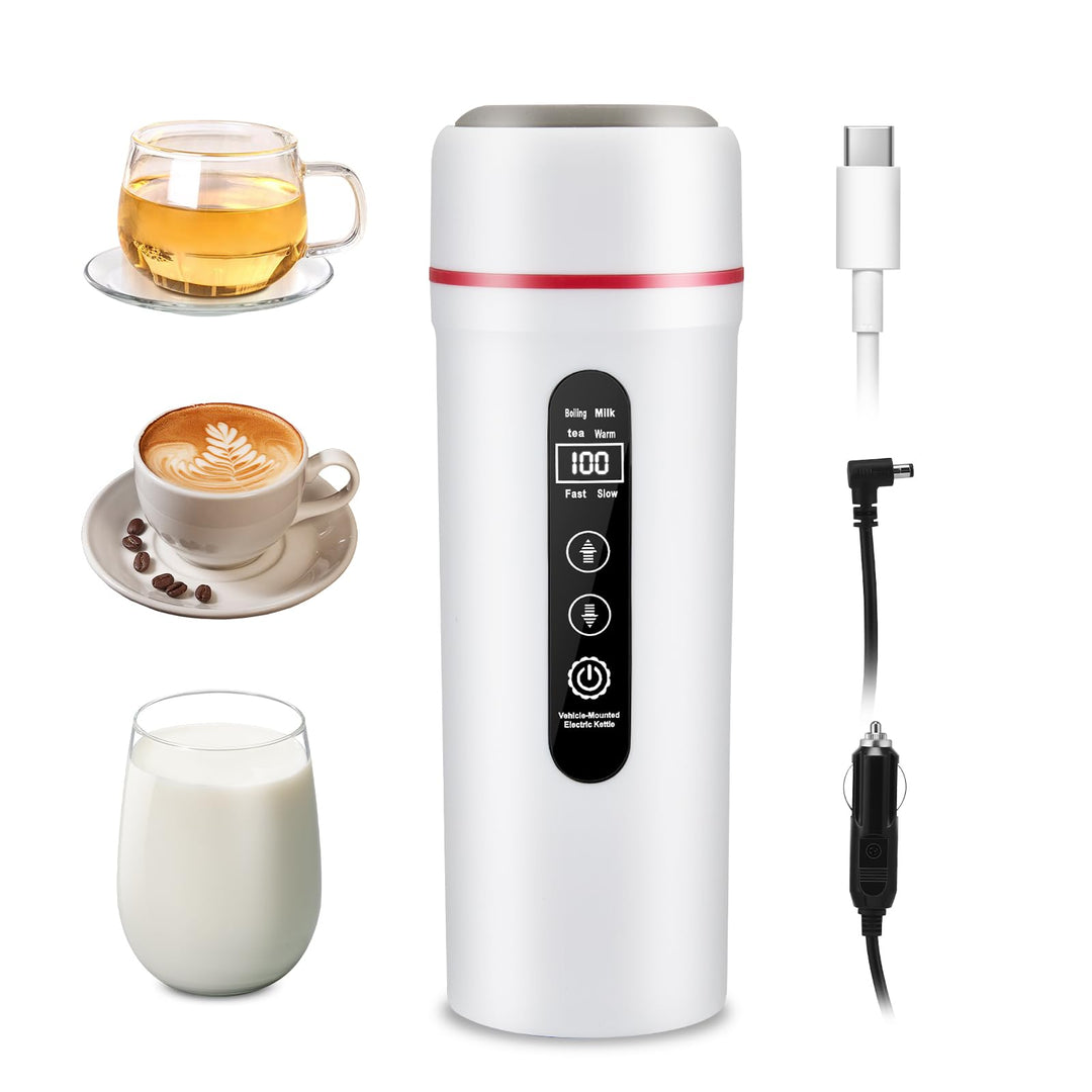 12V/24V Auto Reise Elektrischer Wasserkocher, 500ml Auto Wasserkocher mit Anti-Spill Deckel, 316 Ede
