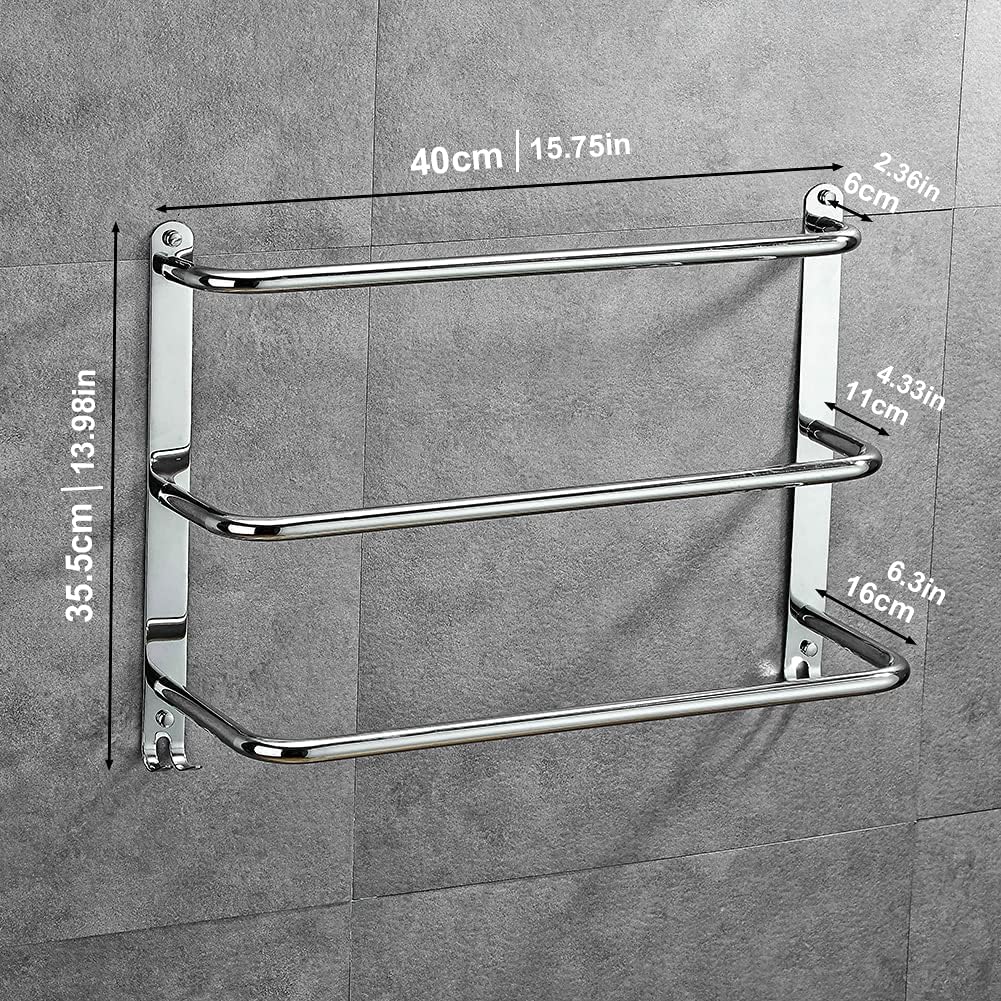 Yeegout No Drill 3-Tiers Handtuchhalter Edelstahl-Handtuchhalter für Bad Küche und Toilette (Silber)