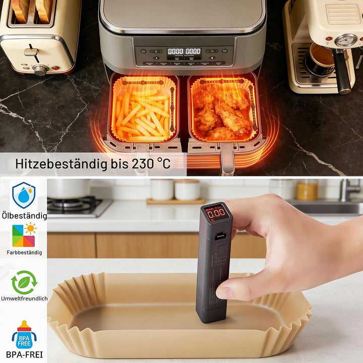 100 Stück Airfryer Backpapier+ 4 Stück Airfryer Silikon Magnete, THAKOI Heissluftfritteuse Zubehör N