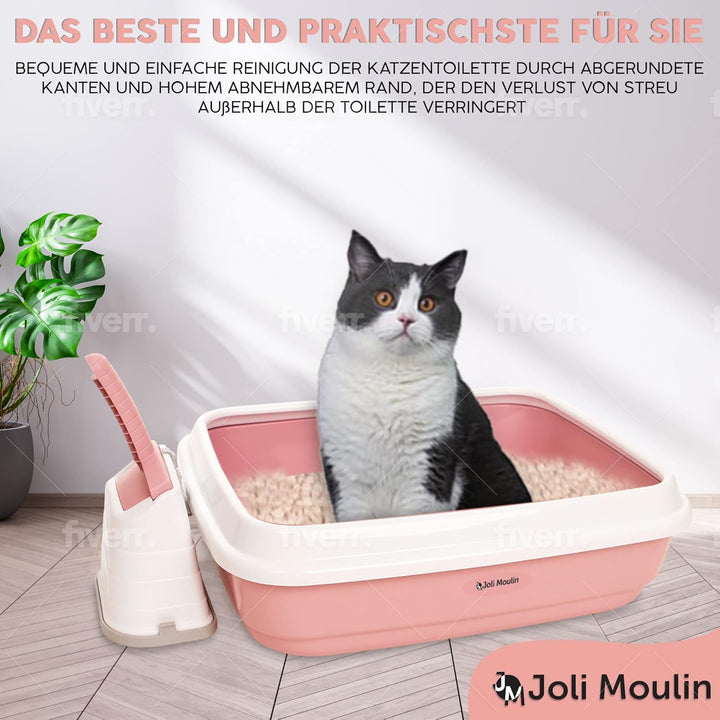 New Life Katzentoilette offen mit Rand 40x50x15 cm Set mit Streuschaufel und Hygiene-Behälter 100% R