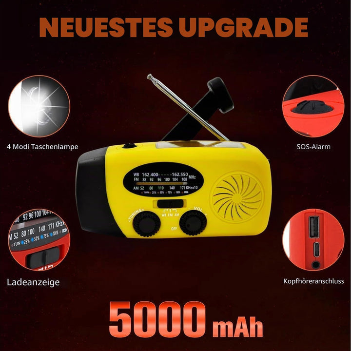 Notfall-Solarradio, tragbares Kurbelradio mit LED-Taschenlampe, wiederaufladbares 5000mAh-Netzteil,