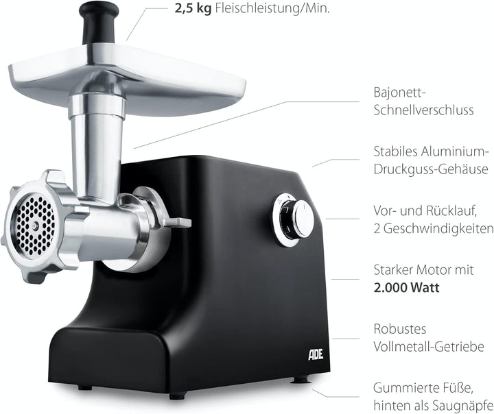 ADE elektrischer Fleischwolf KA1801, 2in1 Maschine Spritzgebäck Presse (elektrisch mit 2000 Watt Lei