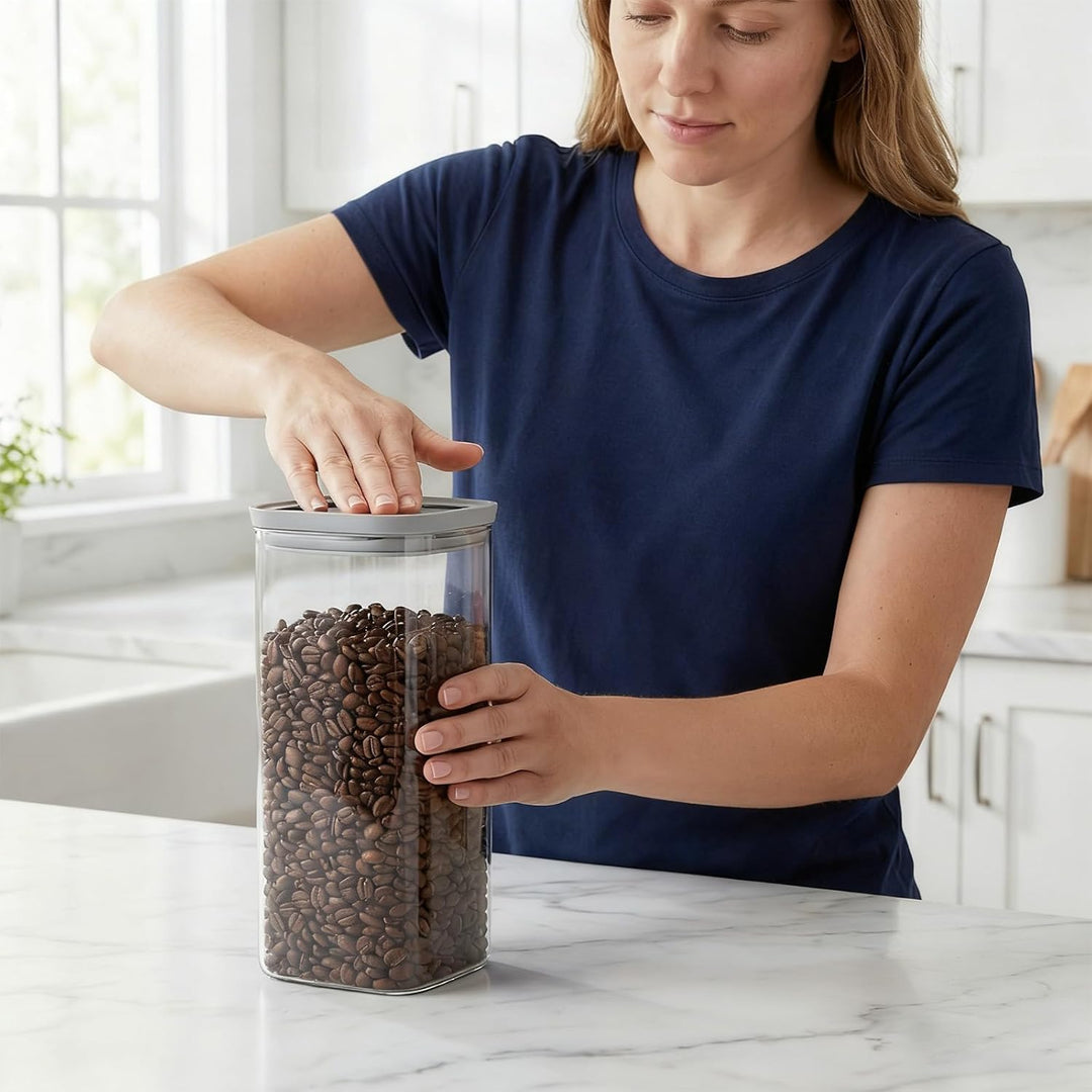 Luftdichtes Glas für Kaffeebohnen (2 Stück), Rechteckiges Vorratsglas mit Deckel, Insektensichere Gl