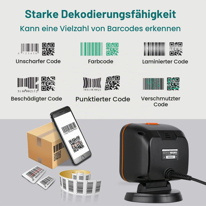OBZ 1D 2D Desktop Barcode Scanner, QR Code Scanner USB Wired Hands-Free Barcode-Scanner Kassen Scann