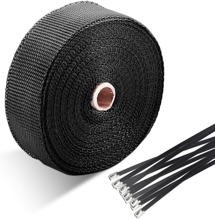 Foneso Hitzeschutzband Schwarz, 15M Hitzeschutzband Auspuff mit 12 Schwarz Edelstahl Kabelbinder, fü