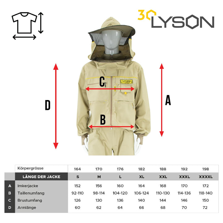 LYSON Imkerbluse mit abnehmbarem Hut/Imkerjacke mit Handstulpen mit Daumenloch Imkerbluse belüftet P