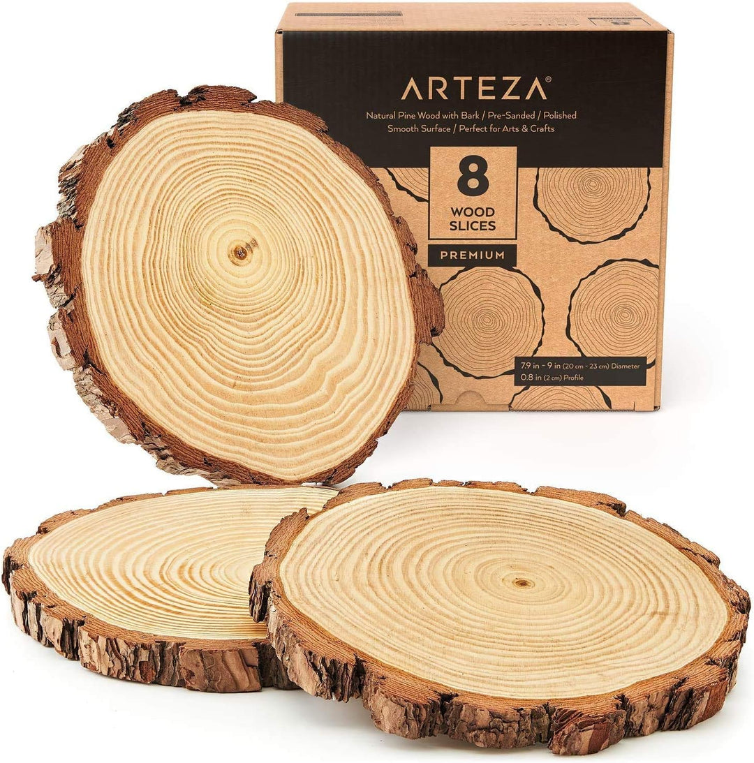 Arteza Holzscheiben, 8 Stück, 20-22.8 cm Durchmesser, 2 cm Dicke, runde Holzscheiben für Handwerk, T