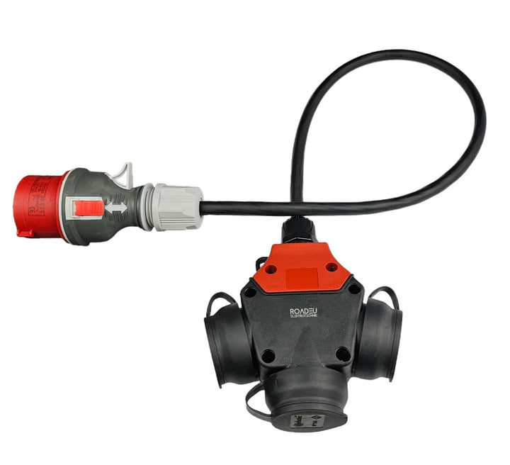 RoadEu CEE Starkstrom Adapter, CEE Stecker 16A, 380V auf 220V Adapter, 3X 220V Schuko Kupplung, 5x2,